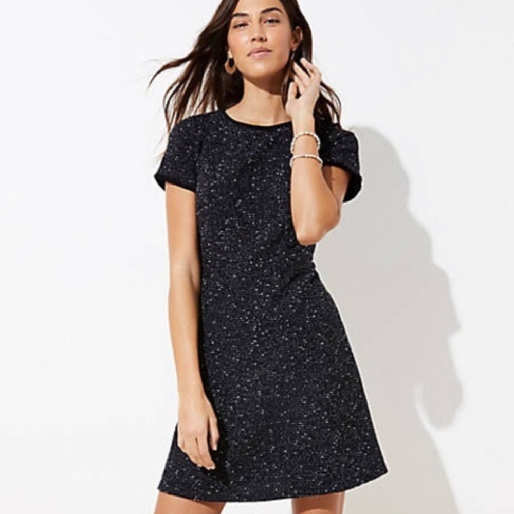 NWOT LOFT BLACK TWEED FLARE DRESS